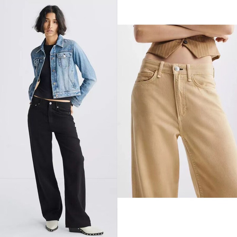 Early spring 2024 new European and American RAG & same mid-waist lyocell draping ice skin wide-leg straight Denim trousers