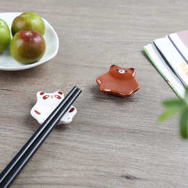 zakka日式杂货 创意可爱小熊陶瓷筷子架 个性卡通熊熊餐桌筷子托