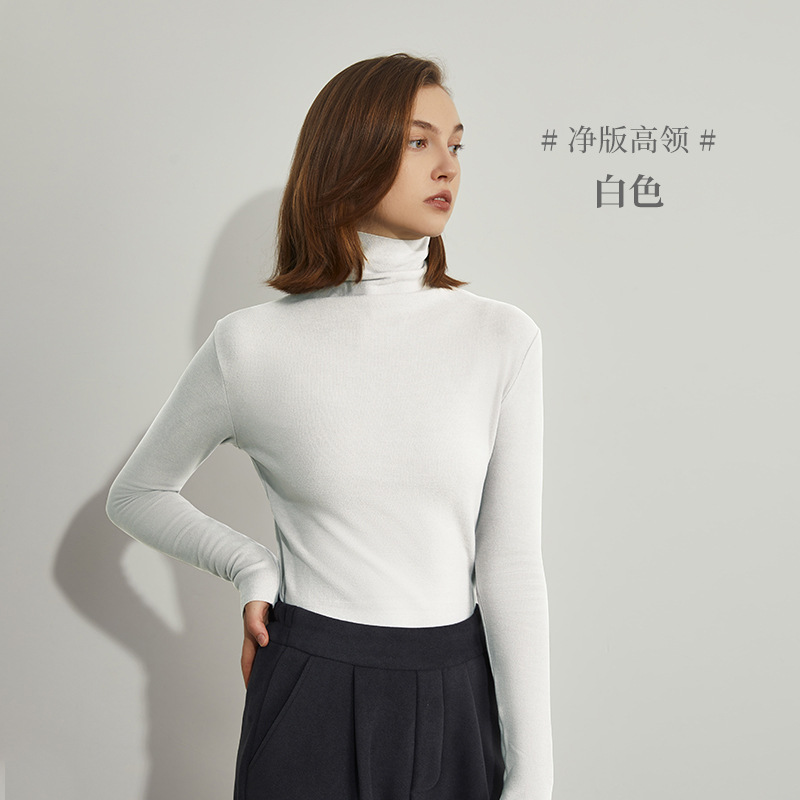 Camisa de fondo de terciopelo alemán otoño e invierno nuevo estilo ácido hialurónico belleza de la piel camisa de fondo de cuello alto sin costuras lijado tira vertical camiseta de manga larga mujer image 16