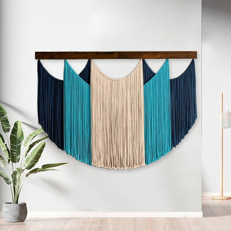 New Hand-Woven Tapestry, Bohemian Style Tassel Tapestry, Wooden Board Tassel Wall Tapestry Decorative Pendant