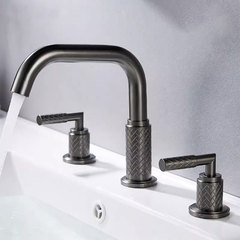 Gun gray washbasin hot and cold faucet bathroom under counter basin three-hole split type rotatable brass