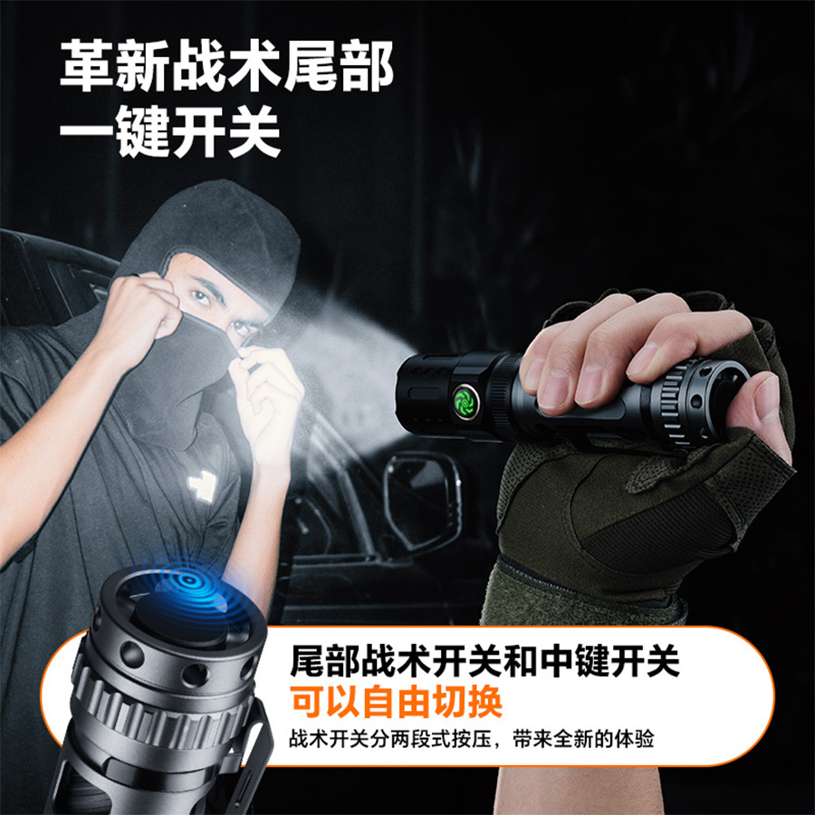 Transfronterizos nueva linterna láser blanca carga luz fuerte larga duración portátil pantalla digital antorcha de aleación de aluminio