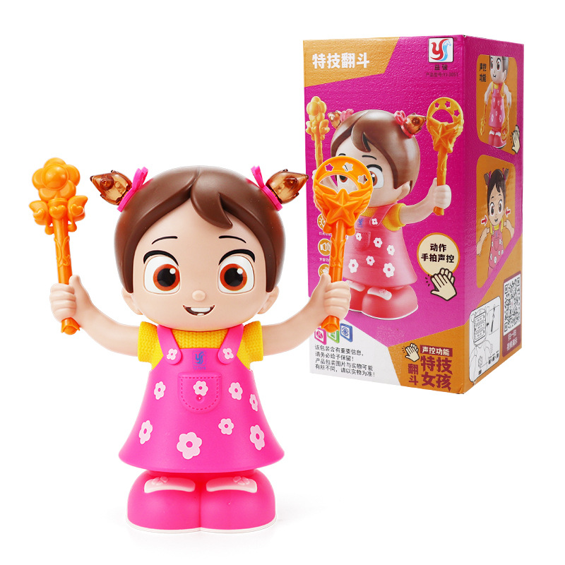 Shake nuevo producto acrobacias eléctricas giras luces música muñecas muñecas juguetes para niños al por mayor transfronterizos