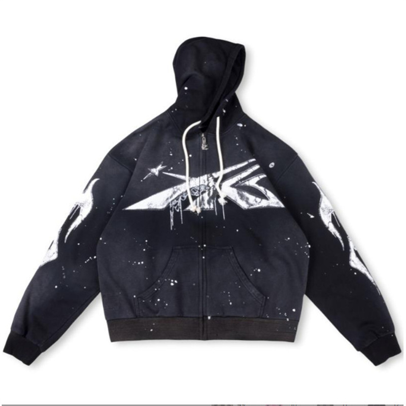 新欧潮牌Hellstar Studios Hoodie拉链洗水做旧连帽卫衣男女同款|undefined