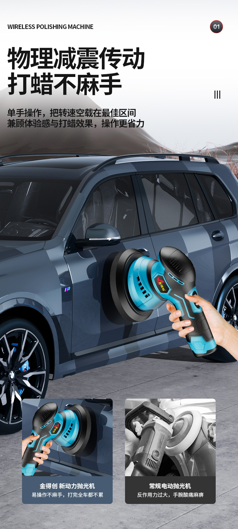 Wireless Waxing Machine Lithium Battery Da Charging Car Floor Small Electric Polishing and Grinding Car Beauty Wholesale