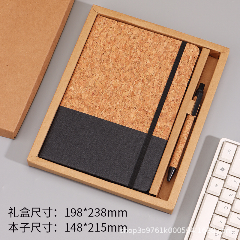 A5 Juego de cuaderno de paja de pino de corcho ecológico empalme de algodón y lino se puede imprimir logotipo empresarial reunión de oficina de negocios