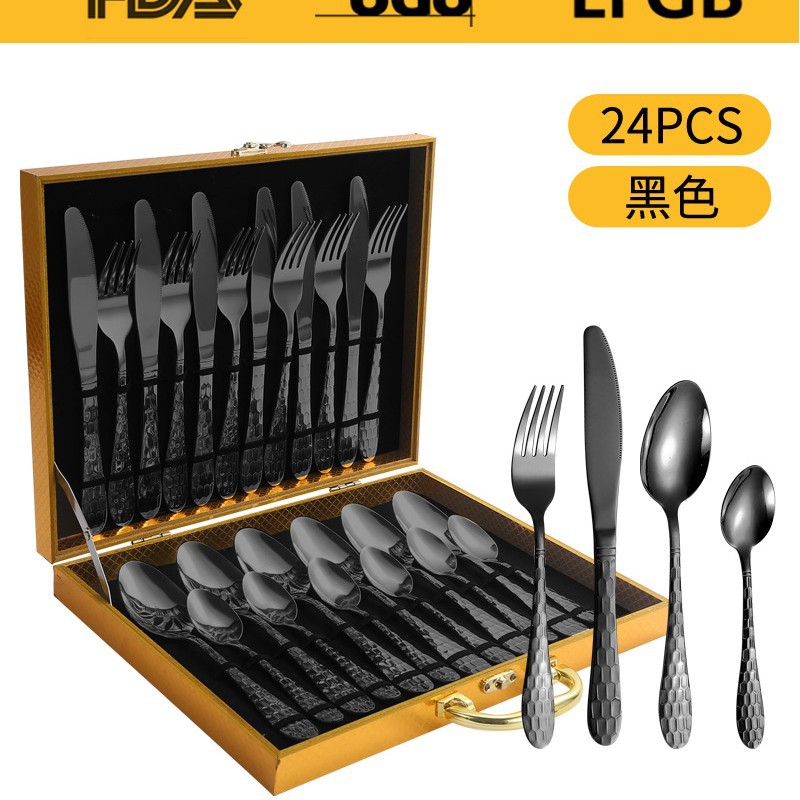 Fuente transfronteriza de cubiertos de acero inoxidable cuchillo y tenedor cuchara set cubiertos de agua set 24 / 36 / 48 piezas set caja de regalo set