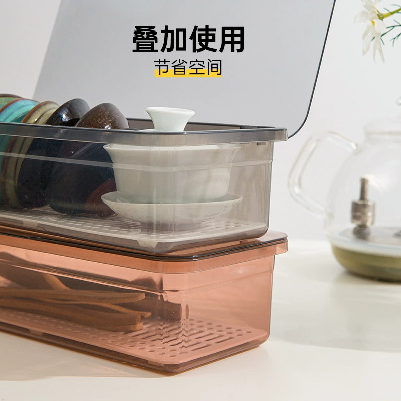 Настольная многофункциональная пылезащитная чайная коробка для хранения прозрачных пластиковых палочек для еды двухслойная сливная ложка для посуды