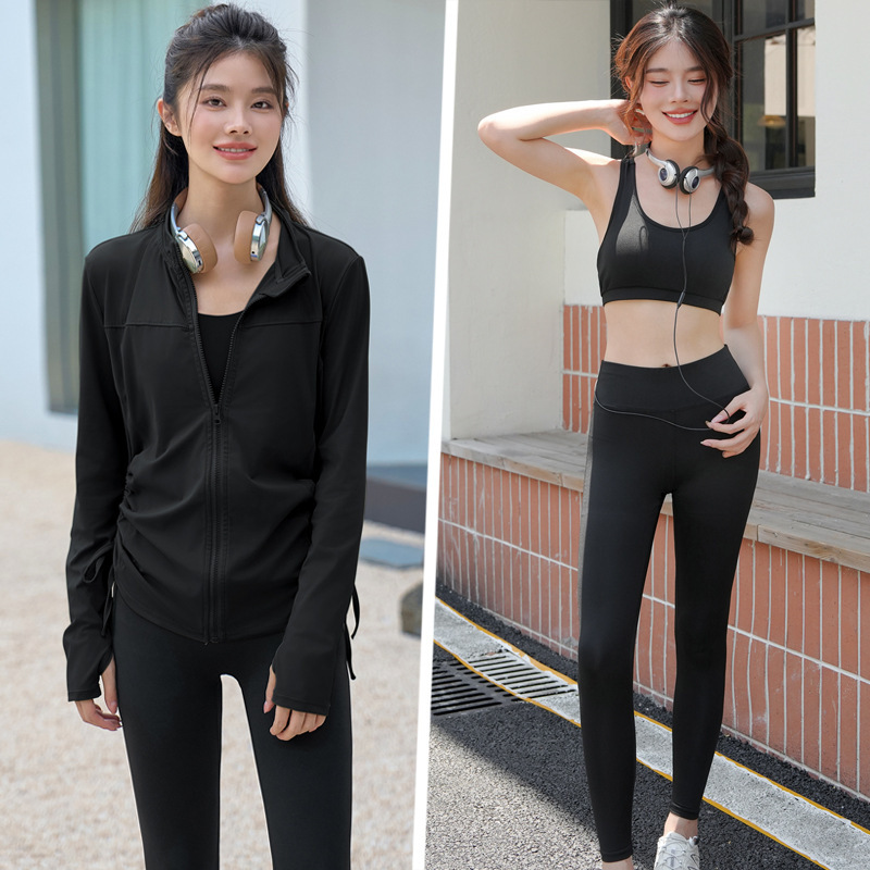 대형 사이즈 요가복 2024년 신상품 긴팔 스탠드업 칼라 슬림 스포츠웨어 속건성 러닝 스포츠 슈트 여성 헬스장