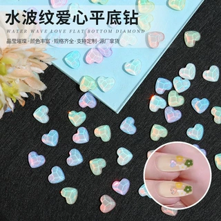 网红同款水波纹爱心美甲平底钻 彩色摩卡水晶玻璃指甲钻饰品批发