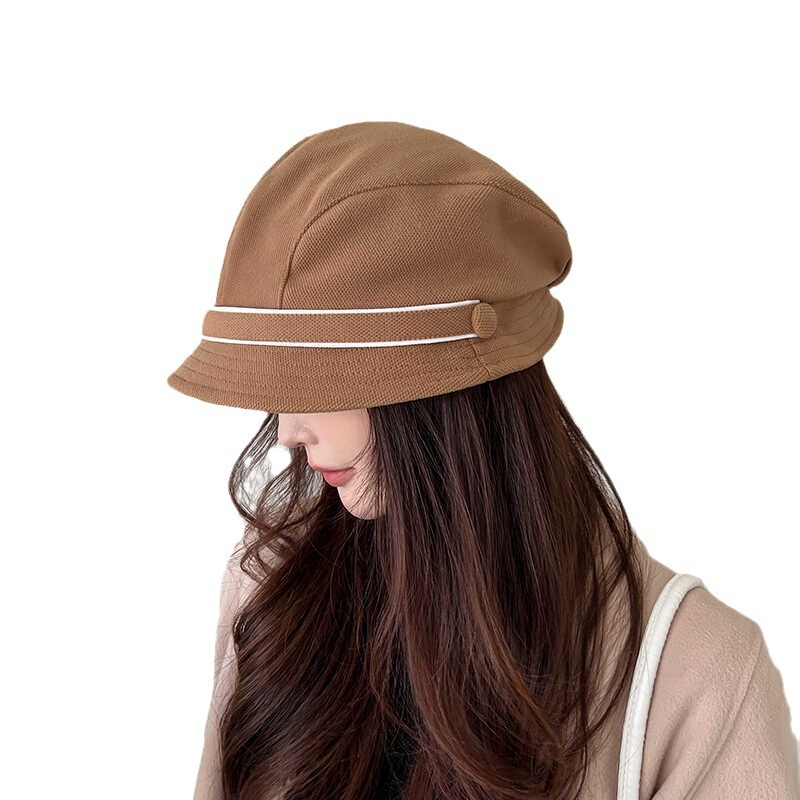 Nicho botón de pila sombrero de mujer otoño nuevo estilo de boina universal sombrero de pescador de borde corto sombrero de cara simple