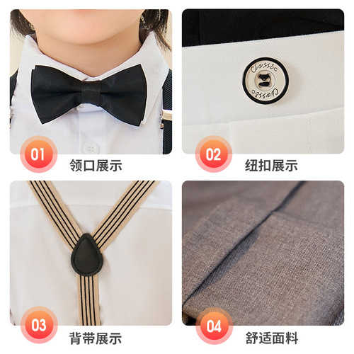 Children's dress spring and summer Korean style solid color overalls boys casual shirt suit baby first birthday photography clothing