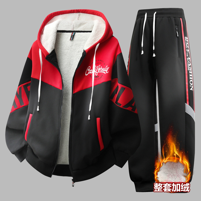 Adolescentes varones otoño y invierno nueva marca de moda guapo cardigan de moda chaqueta de terciopelo pantalones largos de dos piezas para hombres