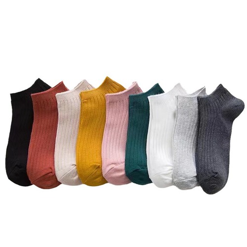Spring and summer boat socks, vertical striped double-needle women's solid color socks, versatile candy-colored cotton yarn boat socks wholesale