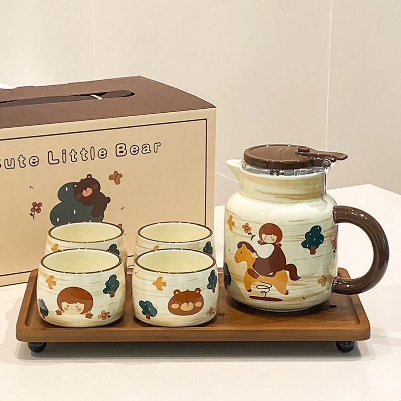 Керамический набор для воды в кремовом стиле: чашка для чая, чайный набор, чайник, набор для воды, подарок на новоселье или день рождения для лучшего друга