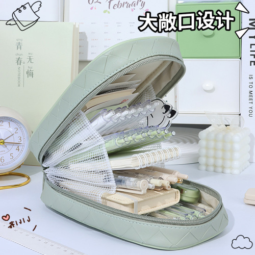 Multifunctional large-capacity pencil case, portable high-looking pencil case, Korean style woven pen holder, stationery box, six-layer storage bag