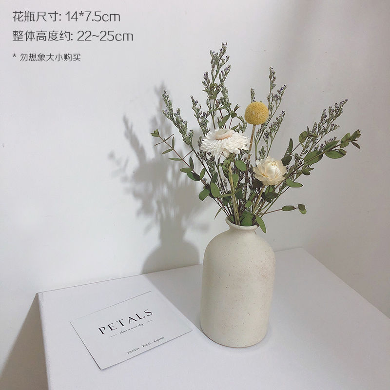 インシンプルな粗いセラミックドライフラワー花瓶装飾品忘れな草ユーカリの葉ローズフラワーアレンジメント北欧家の装飾|undefined
