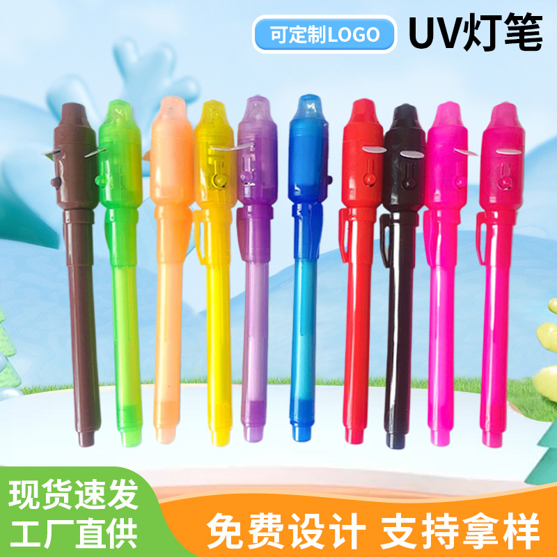 Plástico de cabeza grande lápiz de lámpara uv lápiz invisible al por mayor led luminoso ultravioleta lápiz luminoso mágico multifuncional lápiz de lámpara uv