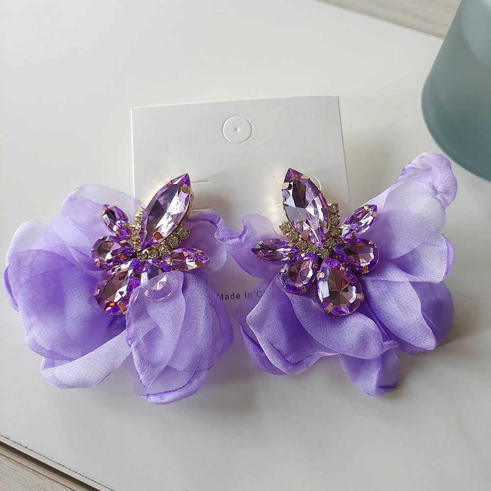 Rhinestones Inlay Material Fashion Flower Alloy Inlay Rhinestones Drop Earrings 1 Pair