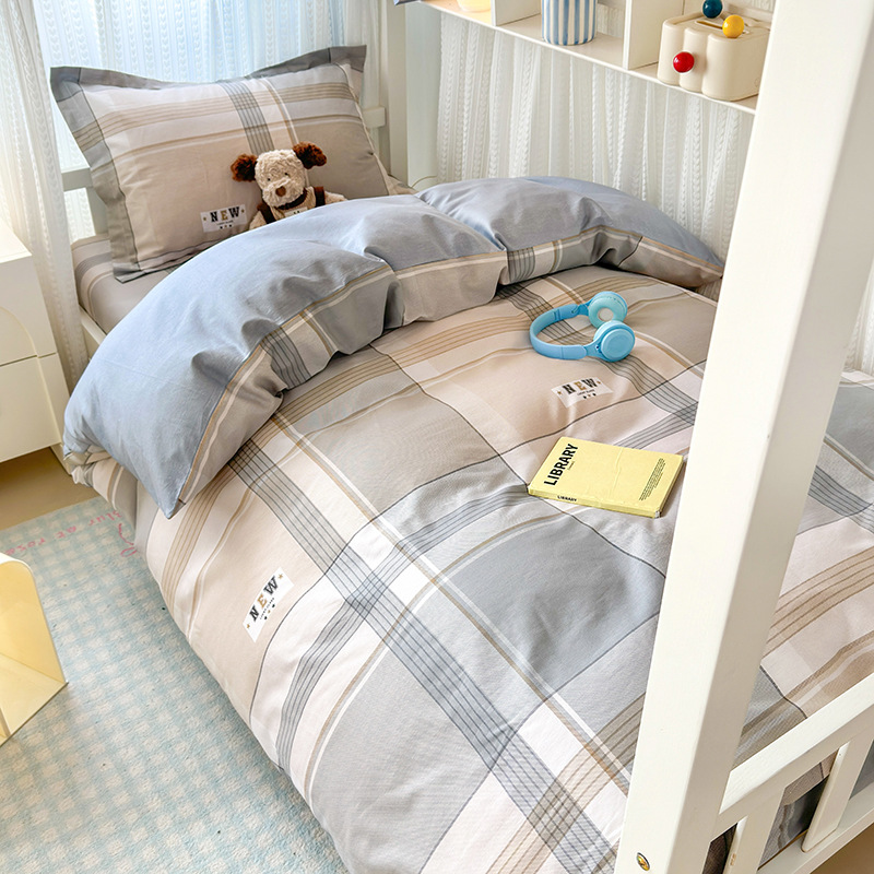 Ropa de cama de tres piezas para dormitorio de estudiantes de algodón puro 100 funda de edredón de sábana individual para dormir desnuda