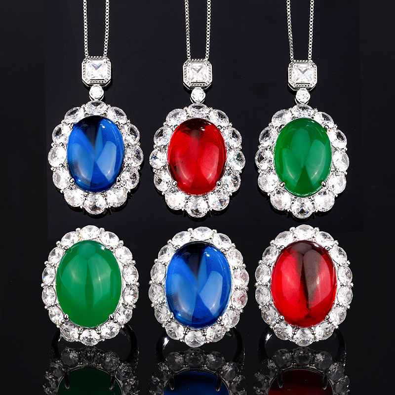 2024 nueva joyería Zhuang Shengsheng simulación europea paloma sangre rojo corindón azul punta cristal liso traje retro principal 15*20