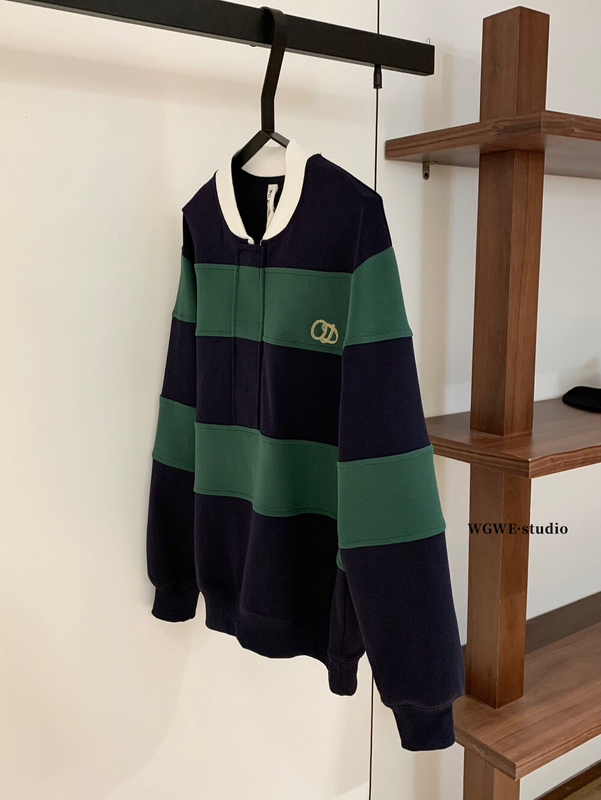 WGWE秋季韩版学院风刺绣条纹软糯百搭宽松显瘦翻领长袖卫衣W6897|undefined