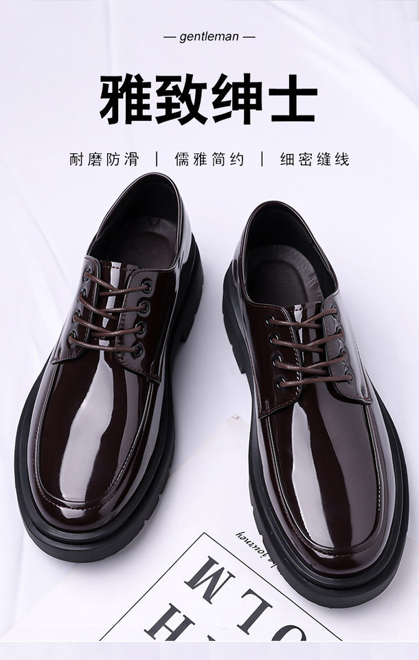 Giày da nam bóng mũi tròn thắt dây phong cách thanh lịch — giày màu nâu, giày đen, guốc màu nâu, guốc đen chi tiết 3