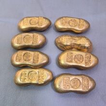 仿古钱币纯銅鎏金金花生 金锭金元宝 怀旧工艺品工艺品摆件
