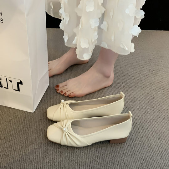 French Style Low Heel Mary Jane Evening Single-layer Shoes Women's 2024 New Flat All-match Skirt Milk Shoes Mother's Ladyshoes