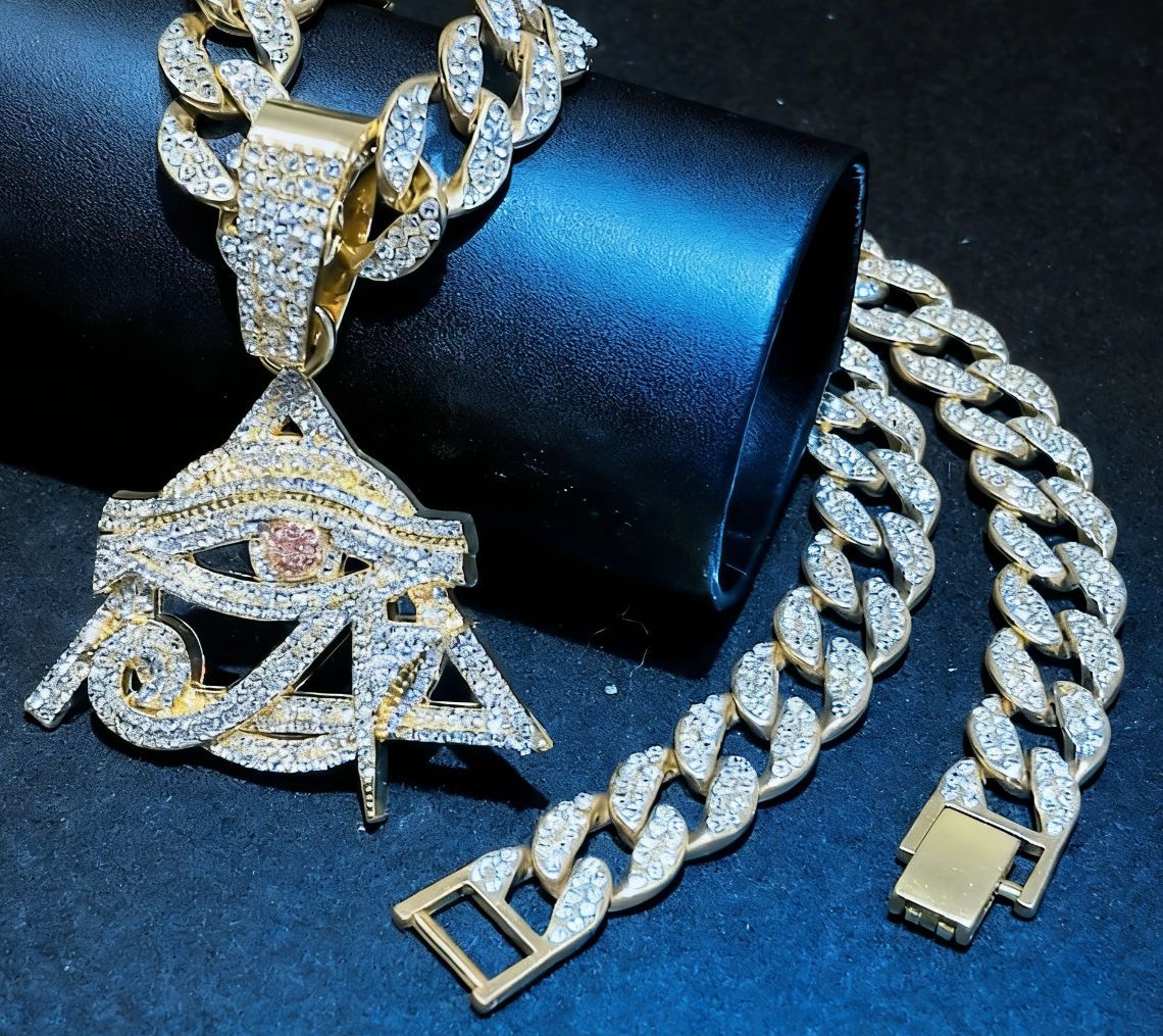 Collar de colgante triangular de diamante completo, estilo hip-hop europeo y americano, conjunto de cadenas cubanas, accesorios callejeros de moda para hombres y mujeres.