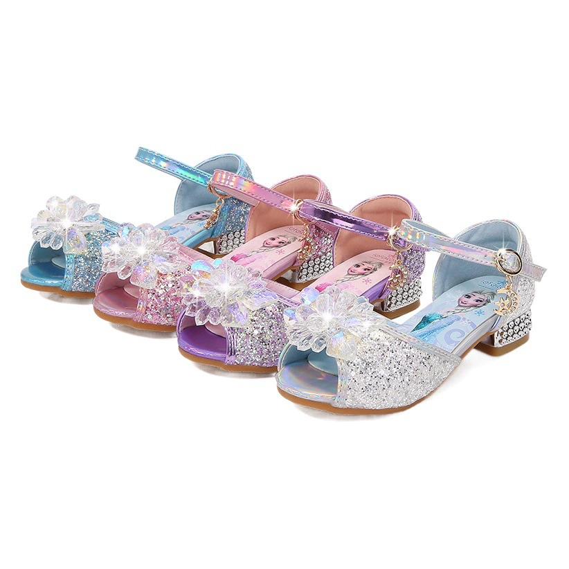 Туфли принцессы для девочек, летние детские босоножки на высоком каблуке для маленьких девочек, большие детские Нескользящие туфли на мягкой подошве, обувь Aisha Crystal