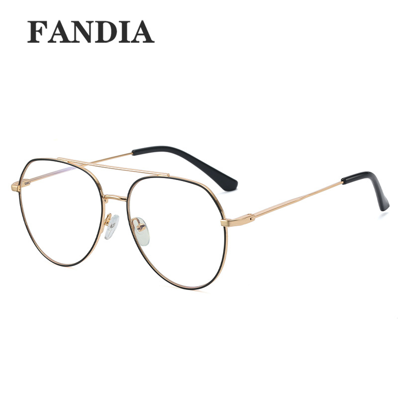 95852 nuevo metal doble haz marco grande gafas lisas hombres y mujeres luz azul europeo y americano gafas marco puede ser equipado con gafas de miopía