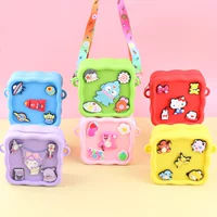 Квадратная дыра силиконовый кошелек для детей diy наклонный крест ходьба для ключей сумка весело милые изменения силиконовая сумка