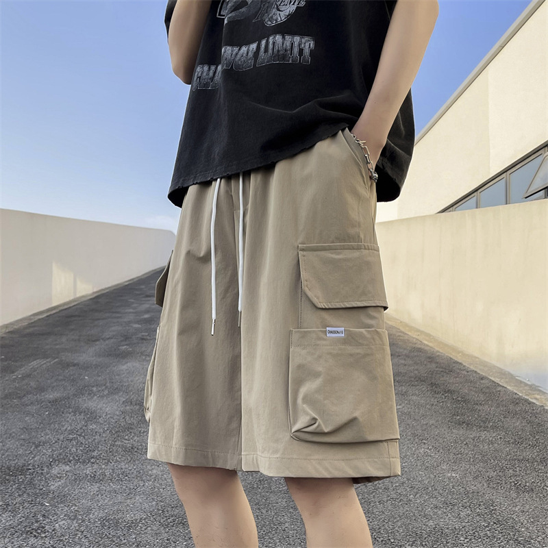 Summer High Street Trendy Brand Cargo Shorts for Men, American Vibe, Loose Versatile Straight Pants with Large Pockets, Casual Mid-Length Shorts
