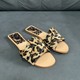 2024 Summer New Women's Shoes Leopard Print Leather Flat Bottom Open Toe Sandals Flat Bottom Drag Cross Outward Wearing Slippers