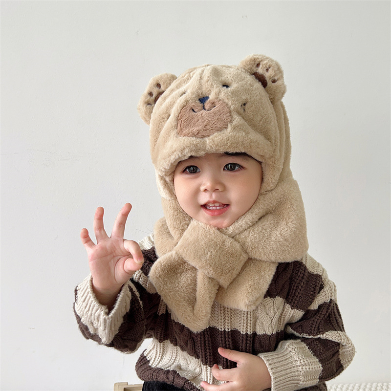 Baby Bear Hat And Scarf Set For Winter With Face Protection_voghion.com