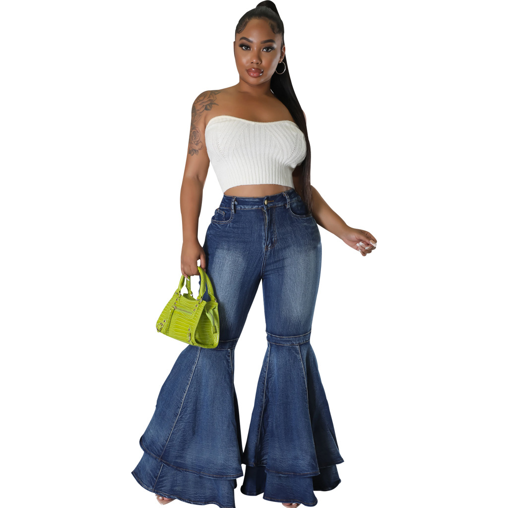 Women's Daily Simple Style Solid Color Full Length Ripped Flared Pants Jeans display picture 4