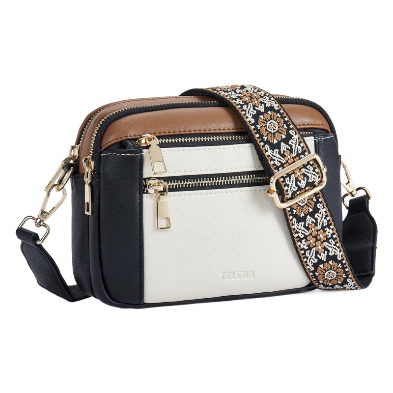 Spot cross-border hot European and American color matching multi-function zipper messenger bag square bag PU shoulder bag wallet adjustable shoulder strap