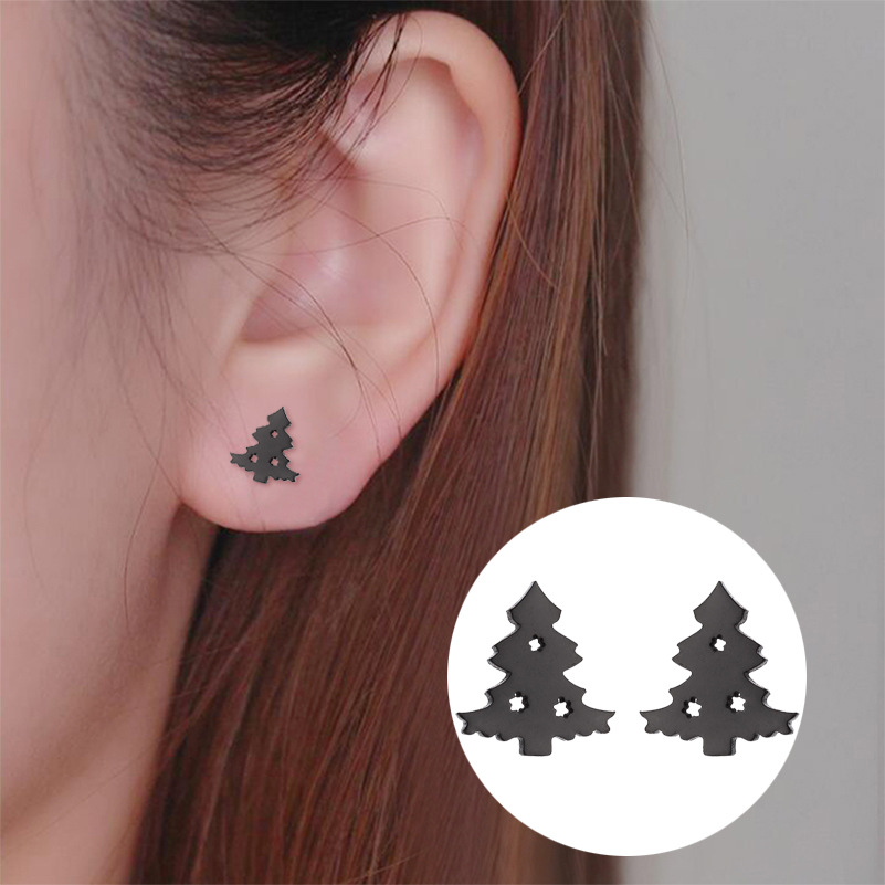 304 Stainless Steel Material Christmas Festival PVD Coated 18K Gold Real Gold Plated Christmas Tree 304 Stainless Steel Fashion Waterproof Non Tarnish Ear Studs