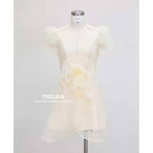 名媛淑女风新款欧根纱宴会小礼服法式年会主持连衣裙短款67040