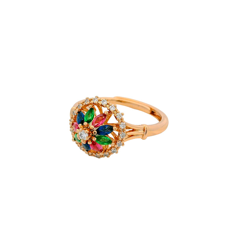 Xuping aleación de cobre galvanizado 18k color incrustado gemas artificiales nicho de diseño transfronterizo europeo y americano anillo ajustable