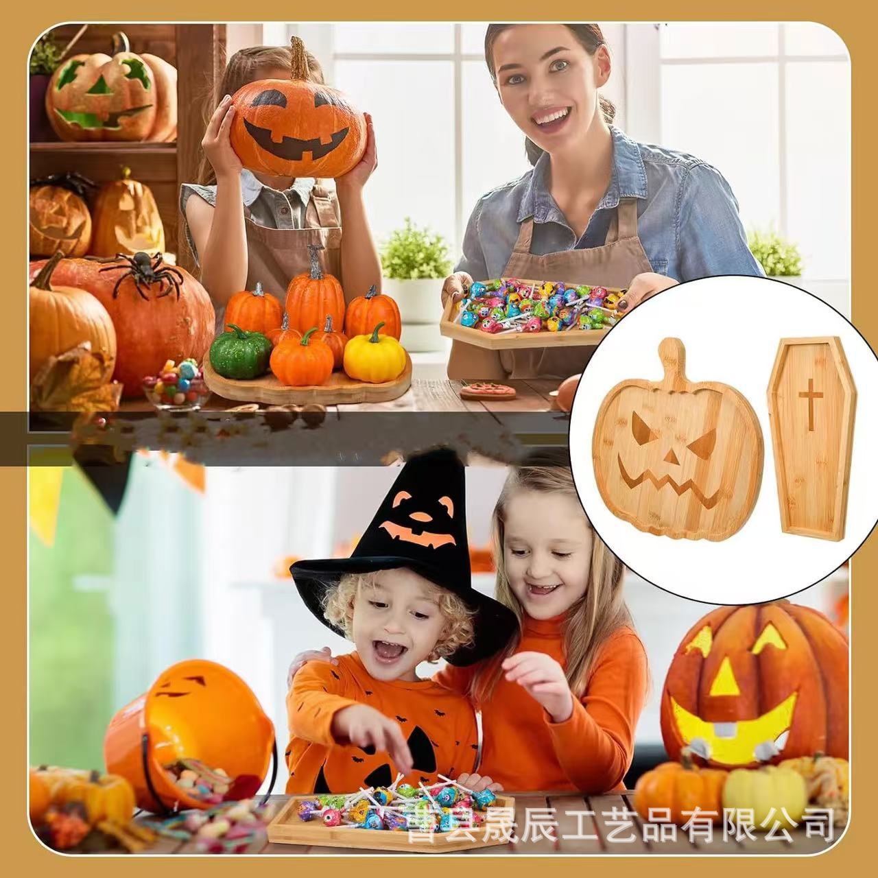 Bandeja de calabaza divertida de madera, decoración de fiestas navideñas, bandeja de frutas de pastelería, bandeja de desayuno de madera maciza para el hogar