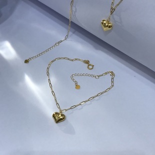 18K Gold Long Flash O Fat Heart Bracelet Au750 Glossy Heart Wide Pendant Bracelet Fashionable and Versatile Hand Jewelry Hot Style
