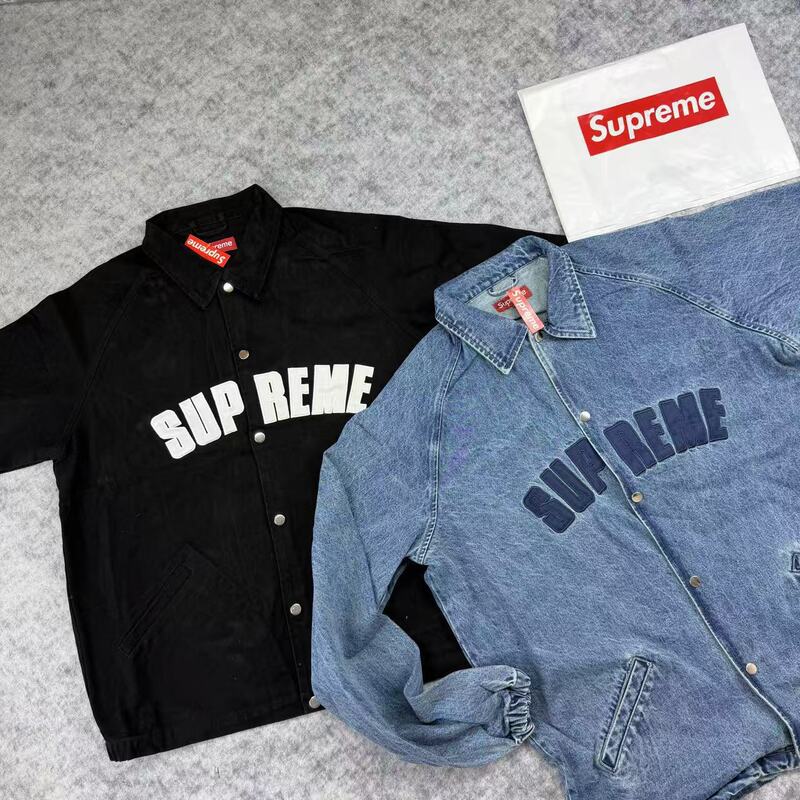 Supreme Ss25 Twill Logo Snap-Button Closure Long-Sleeve American-Style Trendy Loose Jacket, Unisex