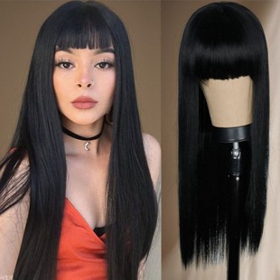 Korean version of wig female neat bangs long hair AliExpress fluffy temperament long straight hair wigs wig headgear a generation of hair