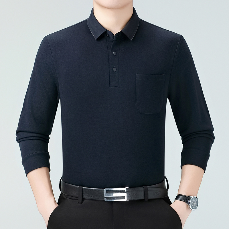 专柜高档男士羊毛Polo衫长袖2025新款中年爸爸装商务休闲百搭t恤