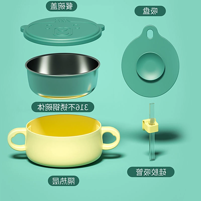 Детская миска с прикормом Детская миска анти-падение анти-горячий детский миска рисовая посуда набор из нержавеющей стали