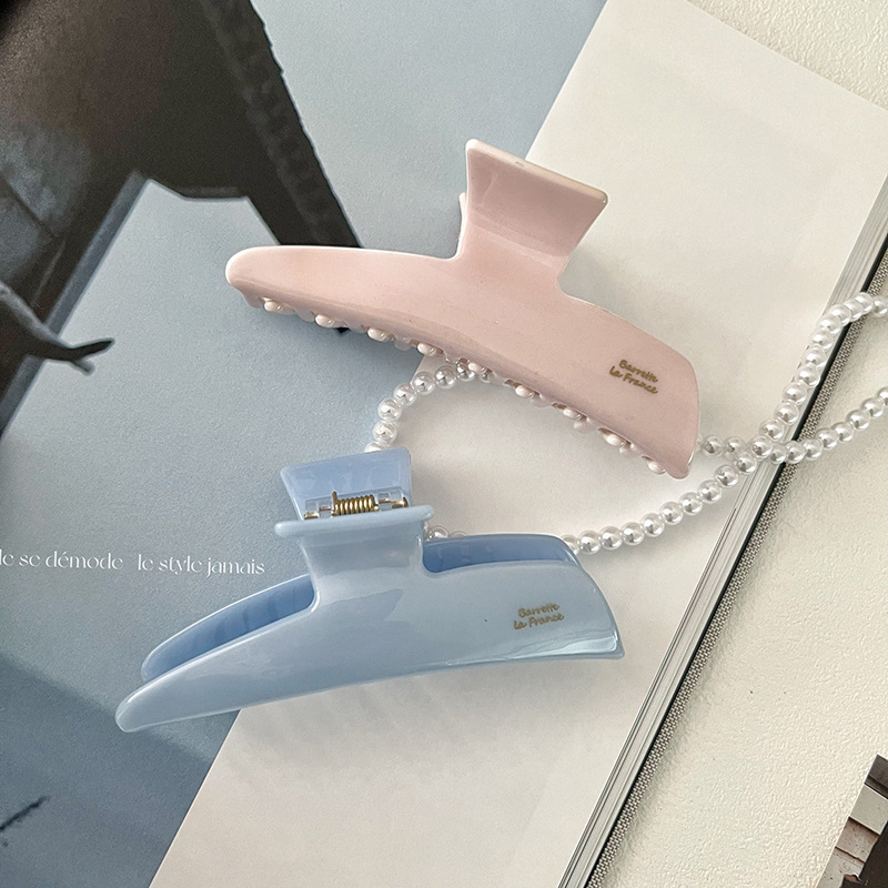 Pince à cheveux Jelly Sense Light Blue, grande pince à cheveux élégante à haute sensibilité, pince à cheveux coréenne élégante et légèrement flash, pince à cheveux en forme de requin_voghion.com