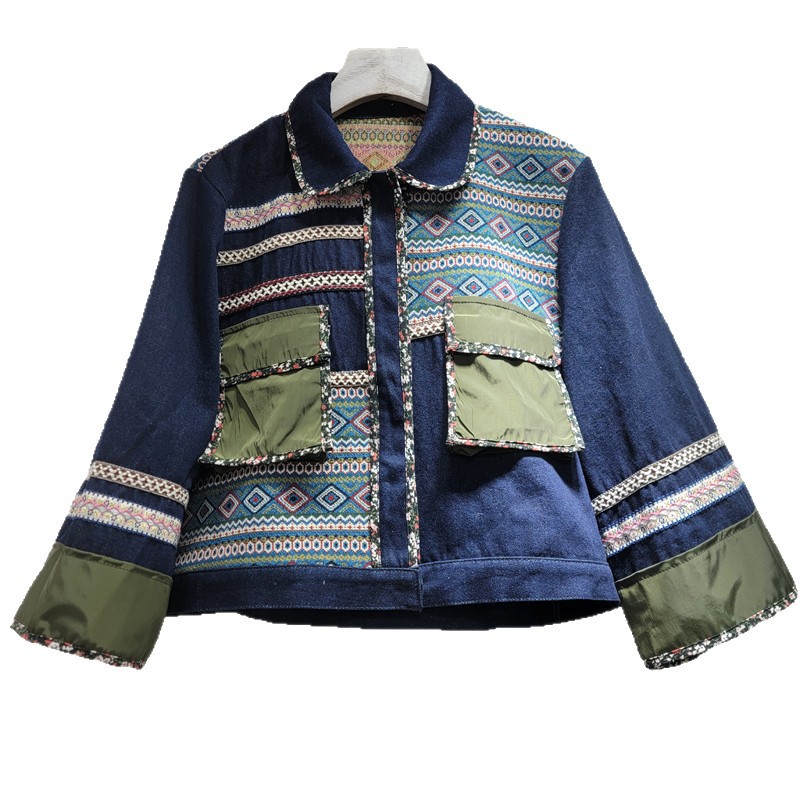 Chaqueta Corta de Mezclilla para Mujer de Diseño Empalmado image 5