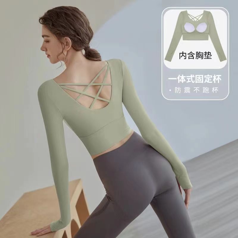 Yoga Clothing with Chest Pad Sexy Backless Naked Elastic Advanced Pilates Fitness Running Long Sleeve suit Women
